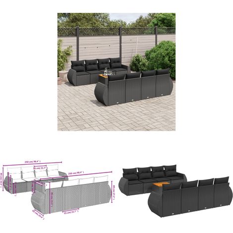 9-tlg. Garten-Sofagarnitur mit Kissen Schwarz Poly Rattan - Gartenmöbel - Outdoor Möbel - Rattan Gartenset - Lounge Set - Esstisch - Home & Living (1/3)