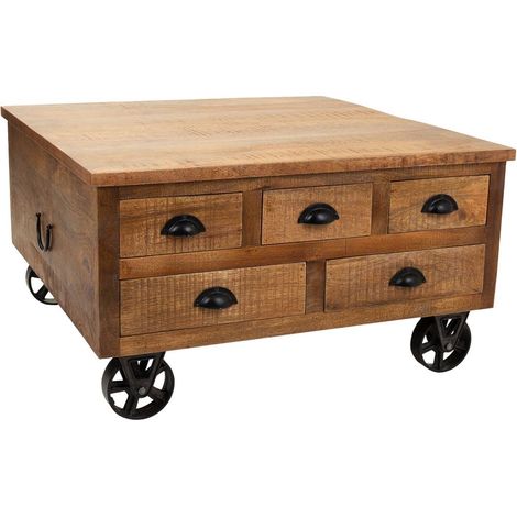 MESA DE CENTRO DE MADERA Y METAL 90x90x47h cm