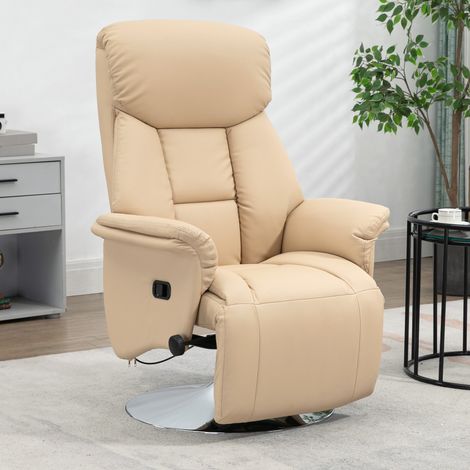 Fauteuil inclinable pivotant repose-pied réglable accoudoirs piètement acier chromé revêtement synthétique PU beige (1/5)