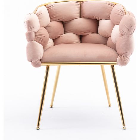 Poltrona moderna in velluto rosa con struttura in metallo dorato, con braccioli (1/5)