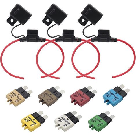 1 SET de disjoncteur à lame à réarmement manuel pour voiture, fusible 5A 7,5A 10A 15A 20A 25A 30A mixte pour bateau, camping-car, camion, voiture (1/5)