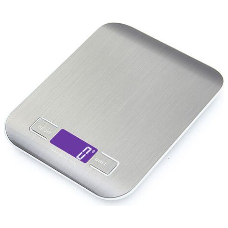 Bilancia da cucina elettronica da 5 kg/1 g, realizzata in acciaio inossidabile, con display LCD e funzione tara, 4 unità di misura, ideale per pesare gli alimenti durante la cottura e la preparazione 