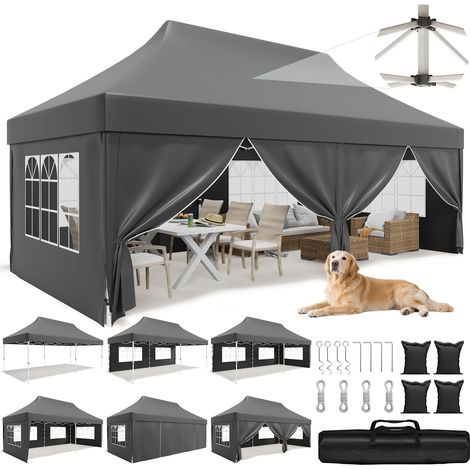 Tonnelle 3x6 Pliante avec 10cm de Hauteur Intérieure Supplémentaire Toile Oxford Imperméable Robuste et Durable Tente de Fête Élégante Idéale pour Jardin Camping et Plus Encore Gris (1/5)