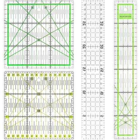 Quiltlineal-Set – 4-teilig – Quiltlineal – Nählineal – Schneidelineal – Winkelmesser – Stoffbastelbedarf