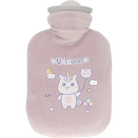 Bouteille d'eau chaude 500ML avec housse douce, motif mignon cartoon, PVC portable, pour étudiant et maison, rose violet (1/5)