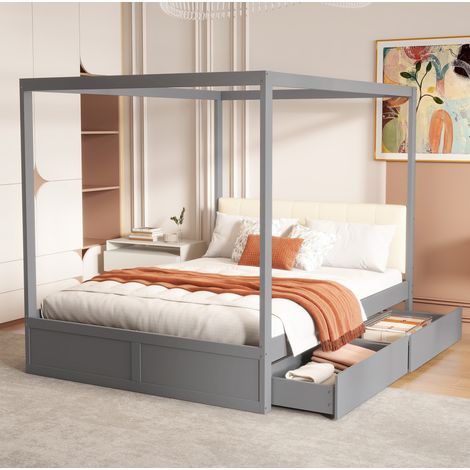 MEUBLIV Cama 140x200 cm gris – cabecero acolchado, sin colchón (1/5)