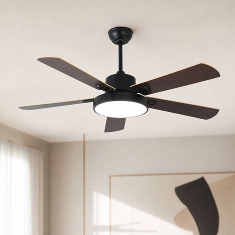 Ventilador de techo con luz, diseño nórdico en madera, motor silencioso de 6 velocidades, mando a distancia, Ø106 cm para salón. (1/4)