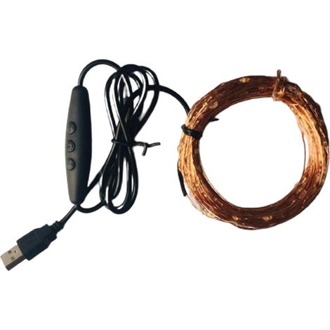 Guirlande lumineuse à brancher USB en fil de cuivre avec 200 LED étoilées et interrupteur marche/arrêt, blanc chaud (1/4)