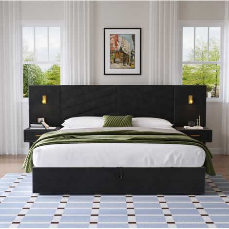 letto contenitore 266x205 con comodini velluto nero OKMYHOME (1/5)