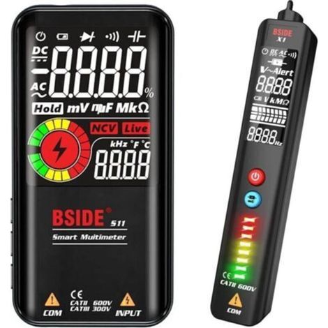 BSIDE Smart-Multimeter-Set & Spannungsprüfstift mit großem Farbdisplay, wiederaufladbarem Multimeter und Spannungsprüfer, kombiniertem Elektroprüfset, Testset für elektrische Anlagen