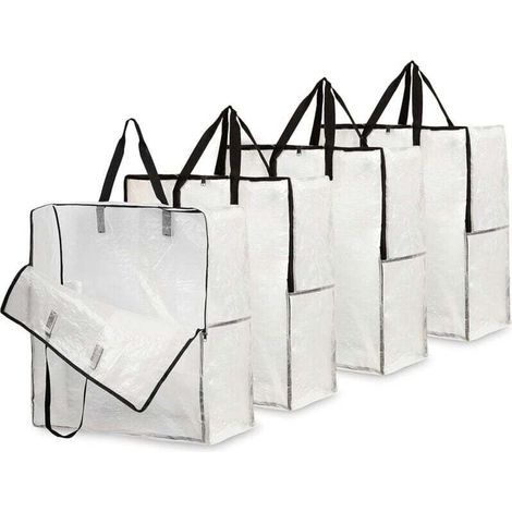 Juego de 4 bolsas de almacenamiento grandes XXL transparentes de 60x60 cm con asa, ideales para ropa, juguetes, edredones, lavadero, garaje o desván - KZQ