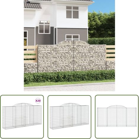 The Living Store Paniers à gabions arqués 20 pcs 300x50x140/160 cm fer galvanisé - Panier Gabion - Mur Gabion - Clôture Gabion - Décoration Jardin - Barrière Jardin (1/5)