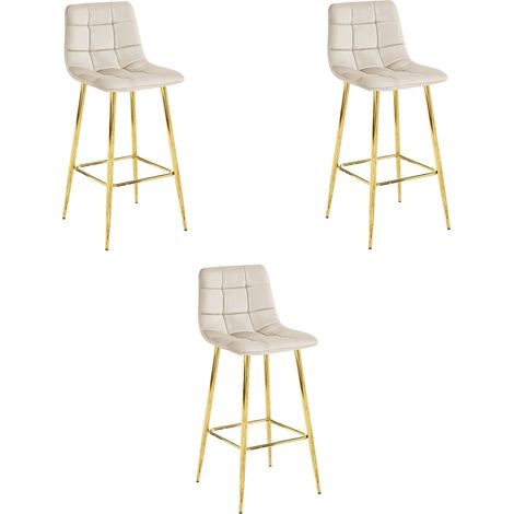 Lot 3 tabourets Valora TEOTO velours beige pieds dorés modernes (1/4)