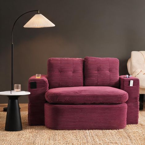 Fauteuil convertible 2-en-1 en velours côtelé rouge chaud (1/5)