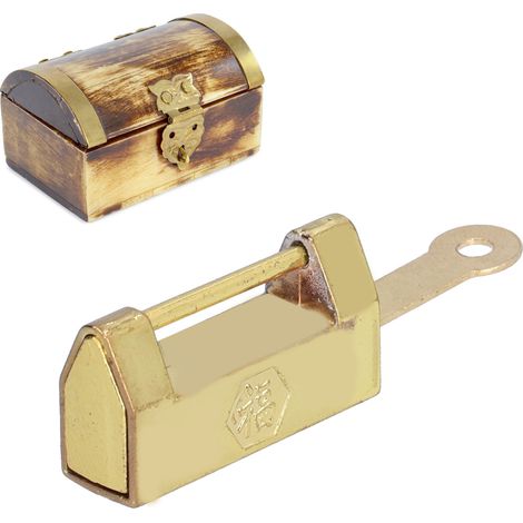 Serrure Vintage Miniature  Décoratif à Motif de Bénédiction  Pur Cuivre  3.1x1.7cm  Doré  Serrure de Boîte/Coffret/Bureau  1 Serrure + 1 Clé (1/5)