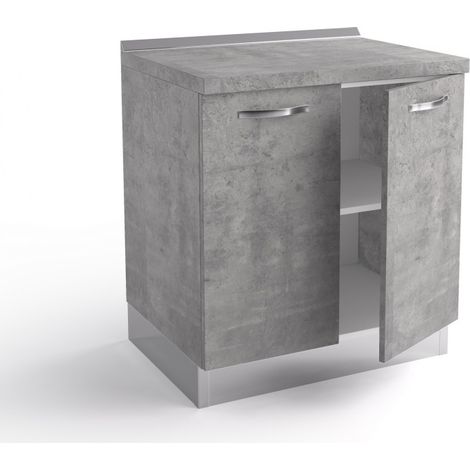 Base de cuisine 80x60x84 cm en bois gris ciment avec deux portes - Massa (1/3)
