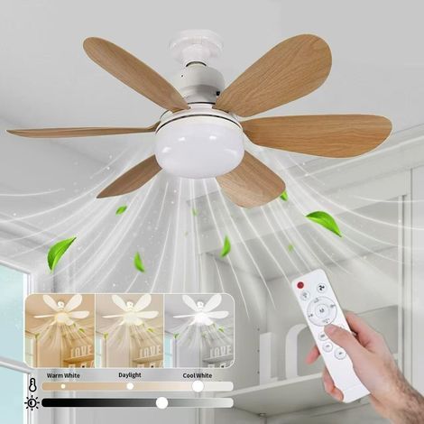 Moderner Deckenventilator mit sechs Flügeln, Fernbedienung, dimmbarer LED-Beleuchtung, drei Geschwindigkeitsstufen, 40 W, E27-Fassung (1/5)