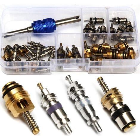 40 Pièces A/c Kit De Soupape Schrader Noyau De Valve R134a Démonte-pneu Kit De Recharge De Alternatif De Voiture Noyau De Climatisation Outils Auto Adaptateur (1/4)
