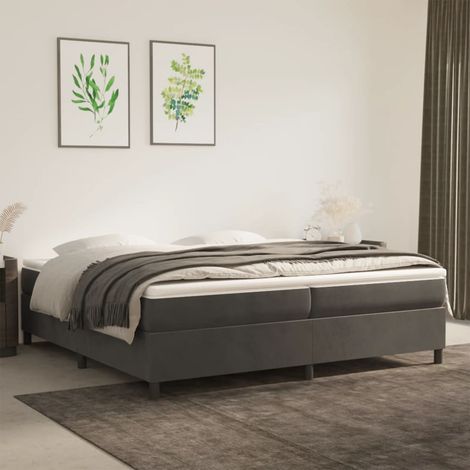 Lit Adulte - Lit Adulte - Lit à sommier tapissier avec matelas- Lit double - Meuble de Chambre à Coucher- Lit double - Meuble de Chambre à Coucher Gris foncé 200x200cm Velours CNIS8486010 (1/5)