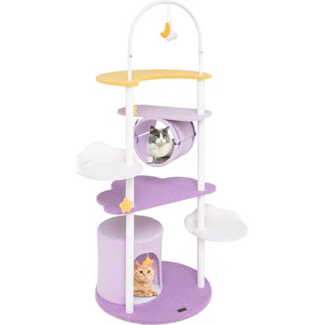 Albero per gatti multi-livello carino con struttura in metallo trespolo superiore, Torre per gatti alta 158cm Viola (1/4)