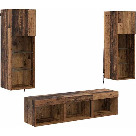 Mueble de TV de pared rectangular moderno 60 x 30 x 30 cm práctico con estantes de cristal estilo minimalista fabricado en madera de ingeniería de roble negro 020056085