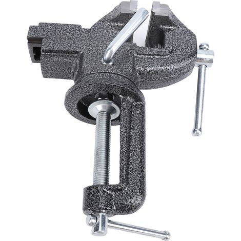 Étau de table universel à serrer sans perçage, base rotative 360°, acier noir, établi portable pour bricolage bois, avec gants et rondelles (1/5)