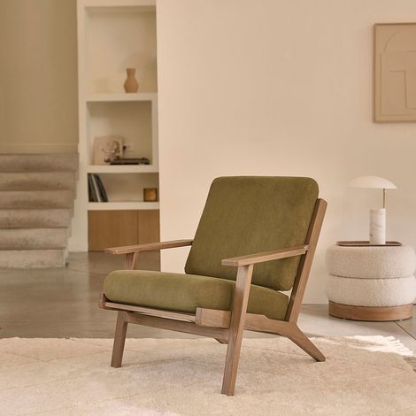 Fauteuil en mindi massif et velours côtelé (1/5)