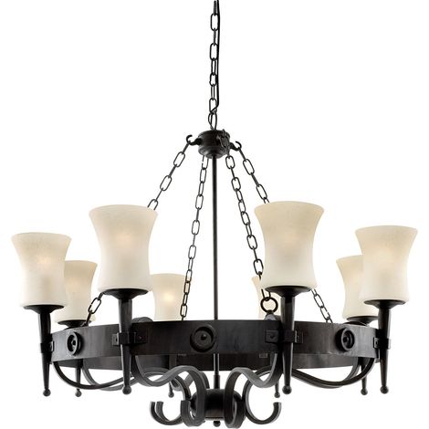 Searchlight Cartwheel - Lampadario multibraccio a 8 luci finitura nera, attacco E27 (1/5)