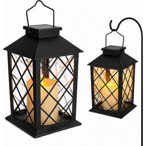 Lámpara calefactora LED solar con efecto llama, color negro, para exteriores. (1/5)