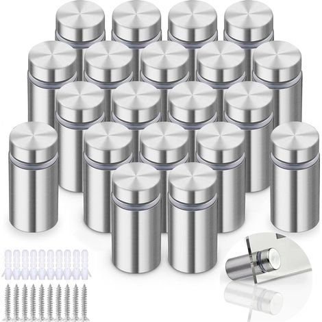 (12 x 25 mm) 20 pièces de supports publicitaires en acier inoxydable, supports en verre, clous publicitaires en acier inoxydable, vis publicitaires, vis pour supports photo en verre acrylique (1/5)