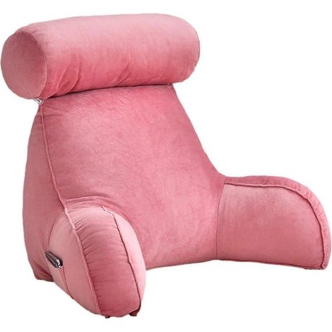 Coussin de lecture avec accoudoirs - Grand dossier pour adulte, poches latérales, coussin cervical amovible, idéal pour regarder la télévision ou lire (rose) (1/5)