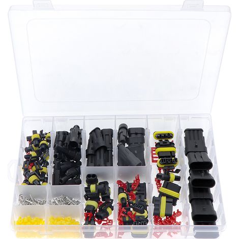 Set mit 408 wasserdichten elektrischen Kabelverbindern für Pkw, 1-, 2-, 3- und 4-polig, kompatibel mit Lkw und Pkw. Sortierte Box.