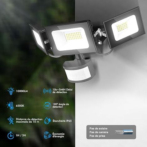 LED Motion Detector Floodlight 100 W 10000 LM 3 Head Outdoor LED Spotlight IP65 Waterproof Outdoor Security Lighting PIR Yard Porch Garden Garage (1/4)