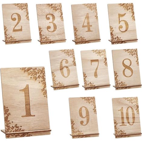 1-10 Décoration de numéros de Table en Bois Panneaux de Table rustiques avec Support de Base Cartes réutilisables de numéro de Table de Plan de Salle pour Le Restaurant de Noce (1/5)