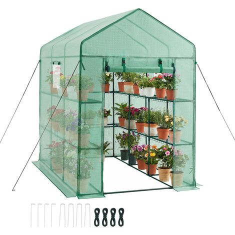 Serre de Jardin Autoportante 137x206x196 cm avec Fenêtres, Couverture PE, 14 Étagères, Porte à Fermeture Éclair, Serre Portable pour Plantes Extérieur (1/5)