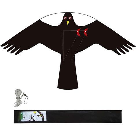 Cerf-volant effaroucheur d'oiseaux – Forme de faucon – Noir – Pour cultures, fermes, jardins (1/5)