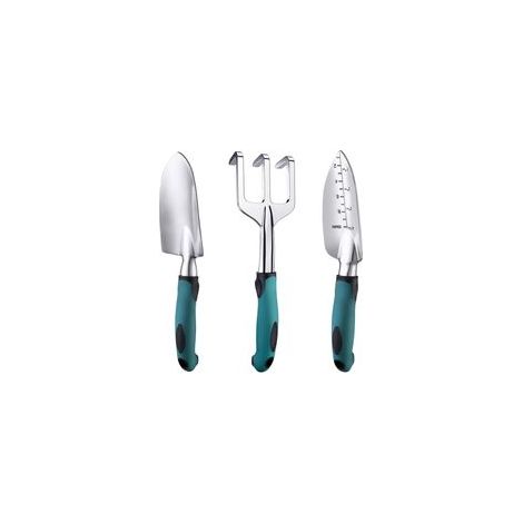 Gartengeräte-Set, drei robuste Gartengeräte aus Aluminiumguss mit rutschfesten, gummierten Griffen, langlebige Handgeräte, ideales Geschenk für den Garten (Grün) - Crezuo
