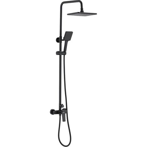 Auralum Colonne de Douche Noir 2 Fonctions Ensemble de Douche en Laiton avec Douchette de tête rectangle, Haute Réglable 90-120 cm (1/5)