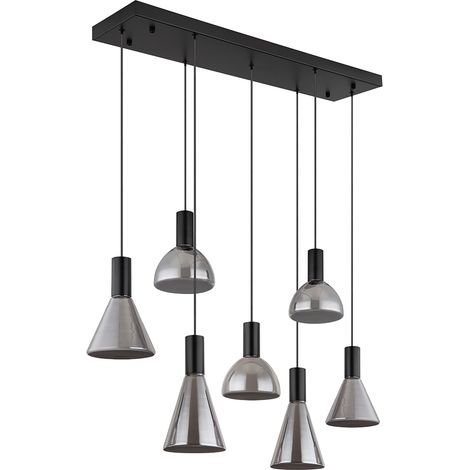Pendelleuchte Hängelampe Deckenleuchte Wohnzimmerleuchte Schwarz Glas Rauchfarbe