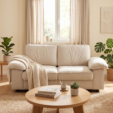 Canapé de tejido de poliéster blanco crema con arcón bajo el asiento y reposabrazos acolchados (1/5)