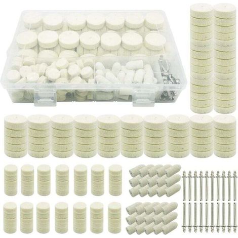 200 PCS Roue de Polissage en Laine, Tampon de Polissa Roue de Polissage avec Tige Métal pour Accessoires Dremel Outils Rotatifs (1/4)