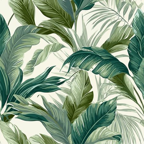 Papier peint panoramique - Feuilles tropicales - 130 cm x 130 cm (1/2)