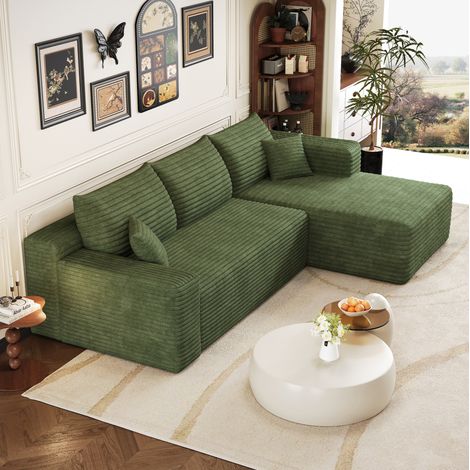 Canapé d'angle 241 cm vert en tissu côtelé sans montage (1/5)