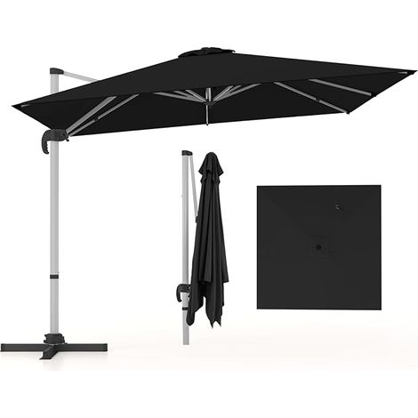 COSTWAY Ombrellone da Giardino, con Base Incrociata, Ombrellone Quadrato da Esterno con Palo in Alluminio e Girevole a 360°, Manovella e Inclinazione Regolabile, 300 x 300 cm (Nero) (1/5)