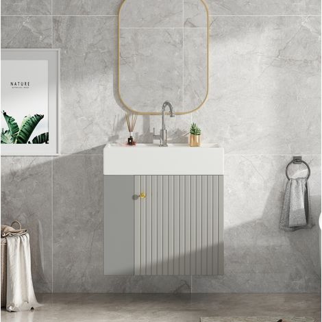 Mueble baño compacto con lavabo gris blanco OKMYHOME (1/5)