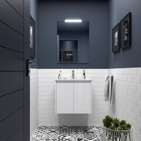 Badezimmermöbel NOJA 600 2 Türen WHITE GLOSS + Waschtisch + Spiegel (1/2)