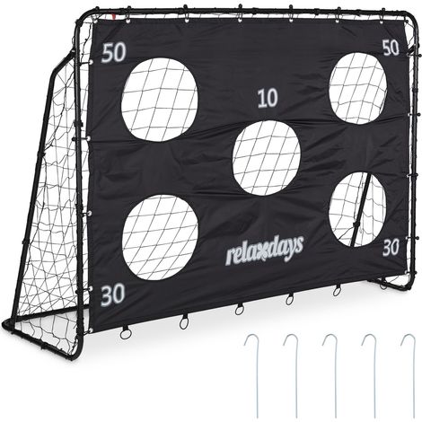 Relaxdays Football Goal, with Targets, Garden Play Equipment, Kids & Adults, 153 x 217 x 75 cm, Steel, Goalposts, Black