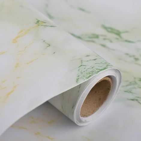 PVC de marbre Papier auto-adhésif Imperméable à l'huile Autocollant de porte de table pour meubles Cuisine 60 x 100 cm, Vert & Blanc (1/4)