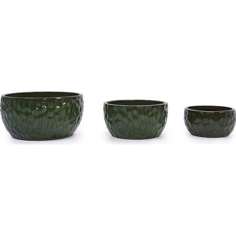 Lot 3 pots céramique vert martelé – Tailles 38,1/30,5/25,4 cm – Pour bambou figuier, int/ext (1/5)