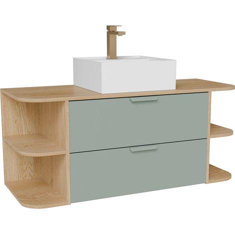 Mobile per lavabo sospeso con nicchie, lavabo da appoggio quadrato e rubinetto Verde acqua e naturale chiaro L120 cm - AVORELI (1/5)